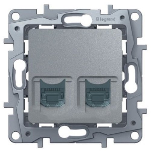 Розетка компьютерная без рамки Legrand Etika 2-м. RJ45+RJ45 5e алюминий картинка